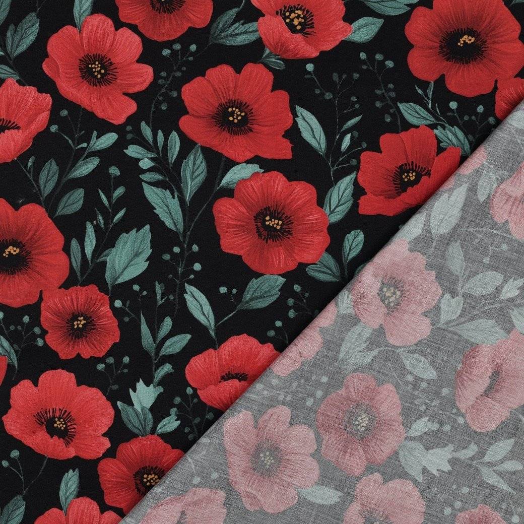 Poplin Flowers Black