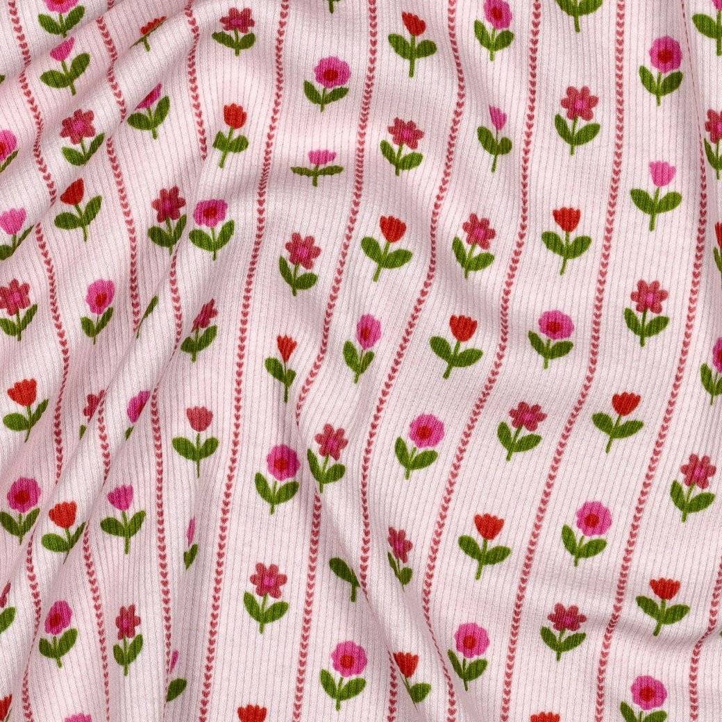 Rib Jersey Flowers Pink