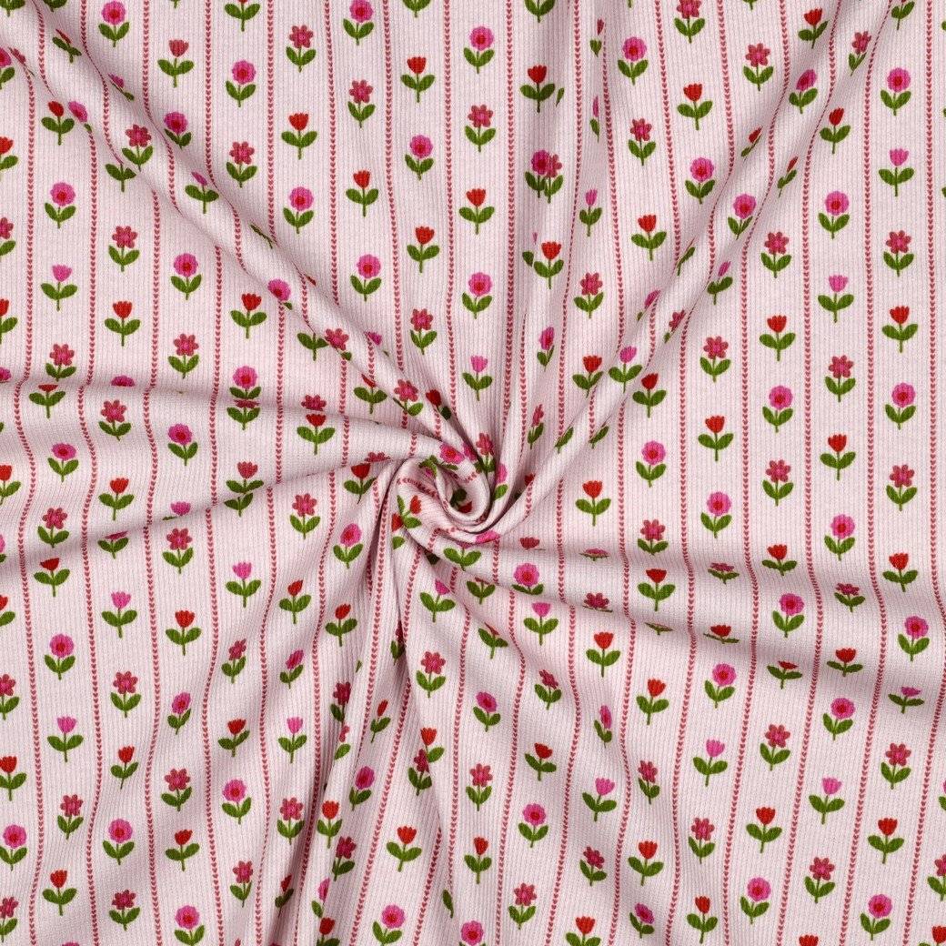 Rib Jersey Flowers Pink